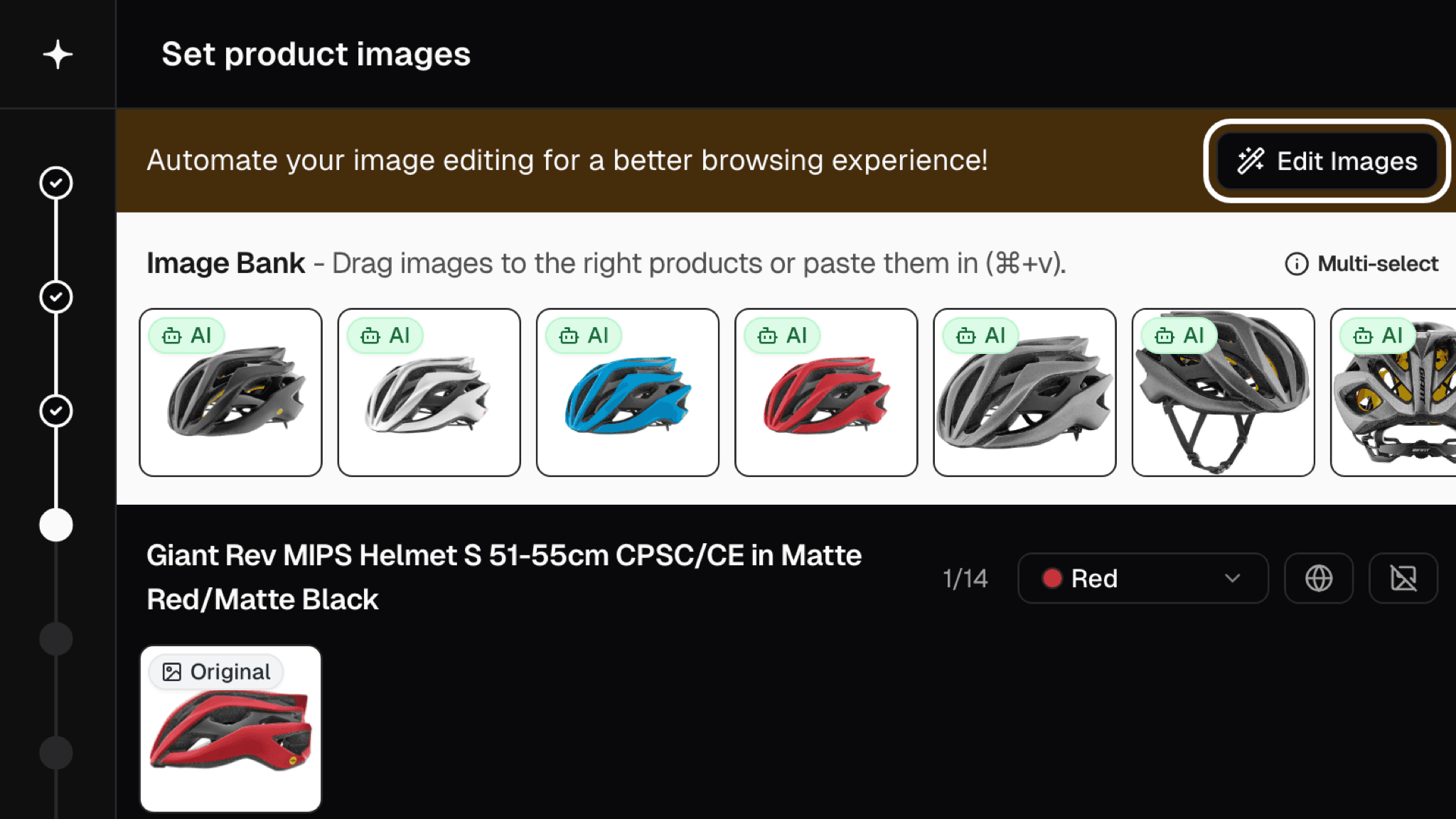 The Images step of a product, with the Edit Images button ringed at the top right of the step